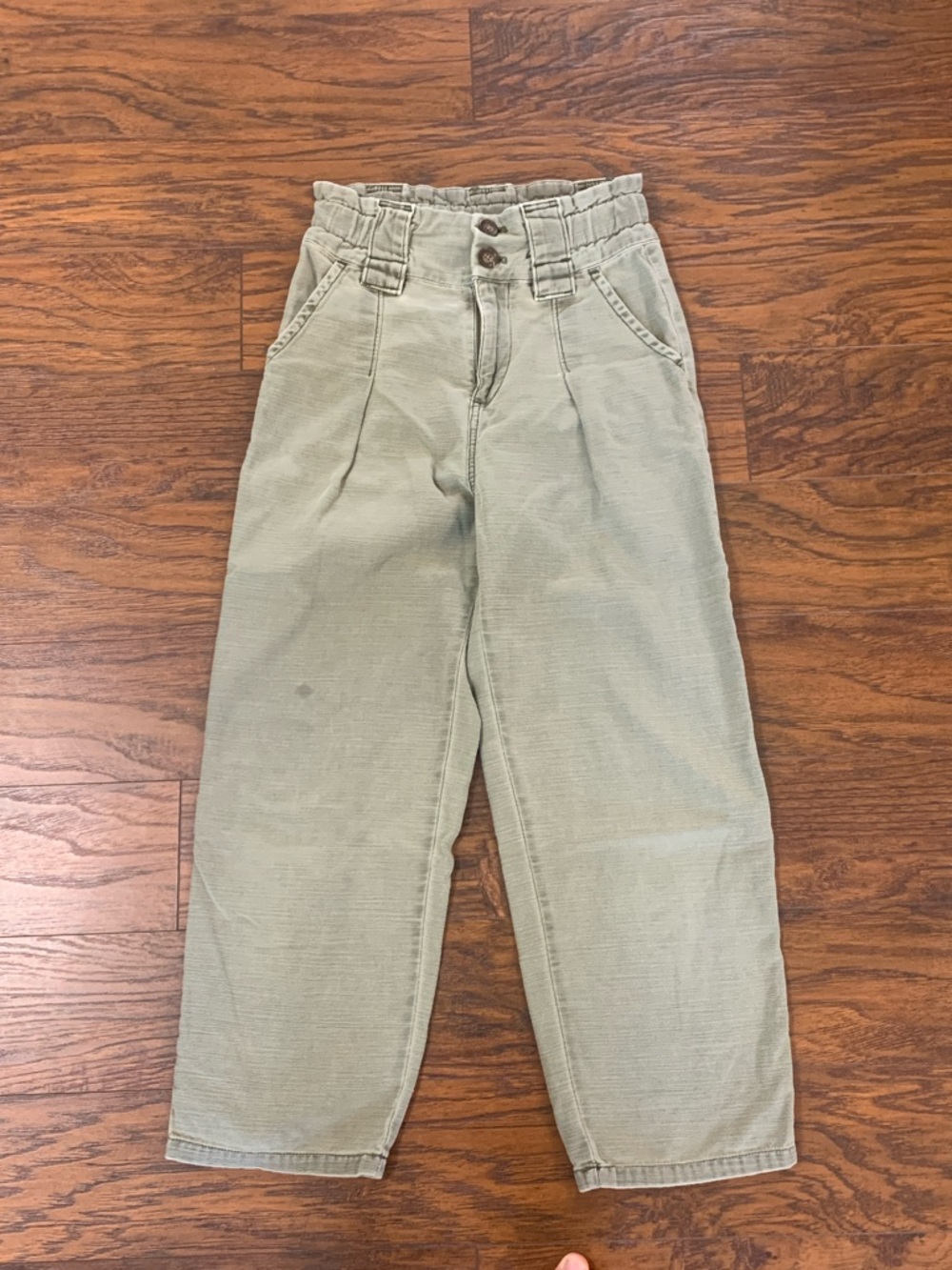 Free People Olive Green High-Waist Paperbag Pants